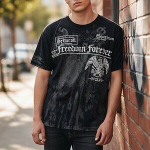 Y2K Primevil Embroidered Mens Large Black Graphic Short Sleeve Goth T-shirt